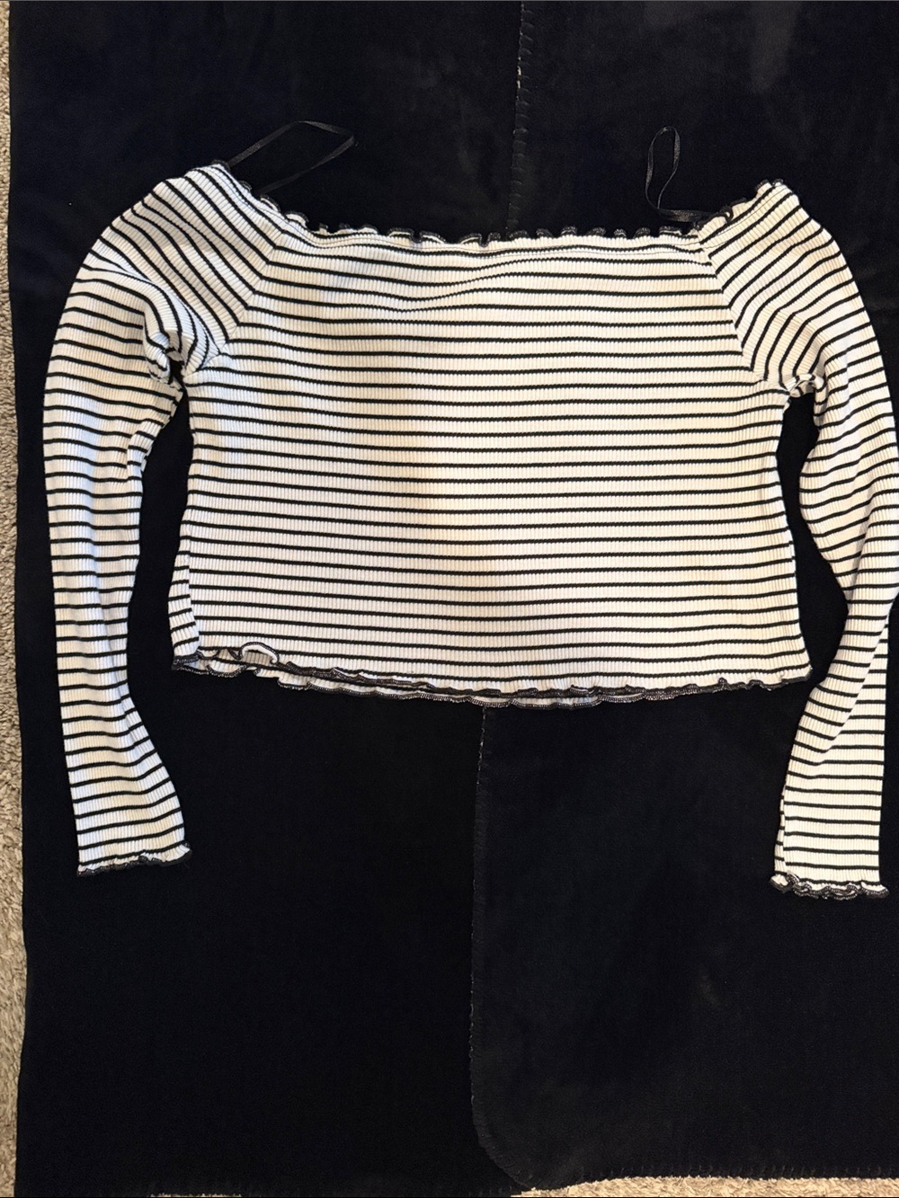 Divided Black & White Striped Long-Sleeve One-Piece Bodysuit